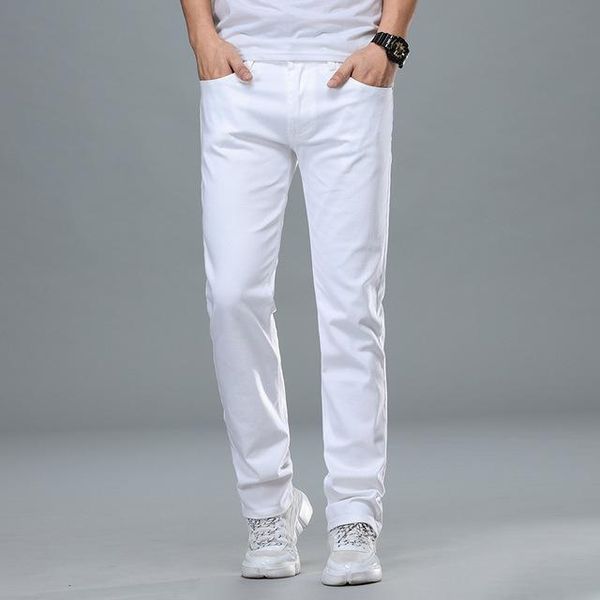 

delivery men white jeans fashion casual classic style slim fit soft trousers male brand advanced stretch pants, Blue