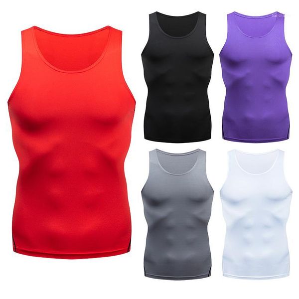 

running jerseys men vest sports fitness compression sleeveless tank workout slimming body shaper t-shirts tights sport shirt1, Black;blue