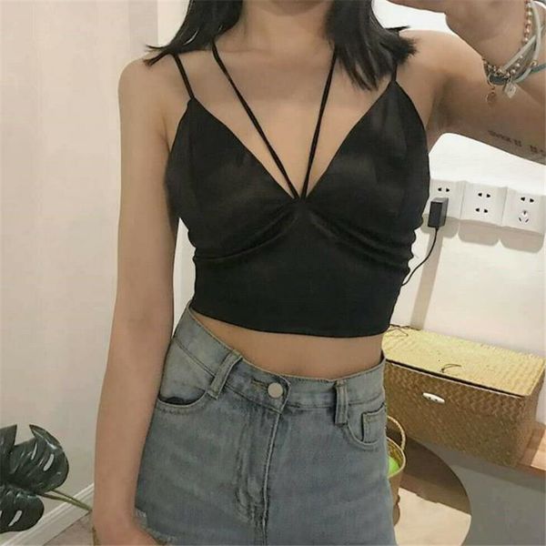 

2020 women's tank solid suspender short sleeve backless crop clubwear undershirt t-shirt vest casual wear