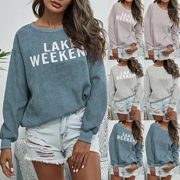 

cross border wowomen 's corduroy hoodie female casual crew ne lettered printed autumn pullovers -501, Black