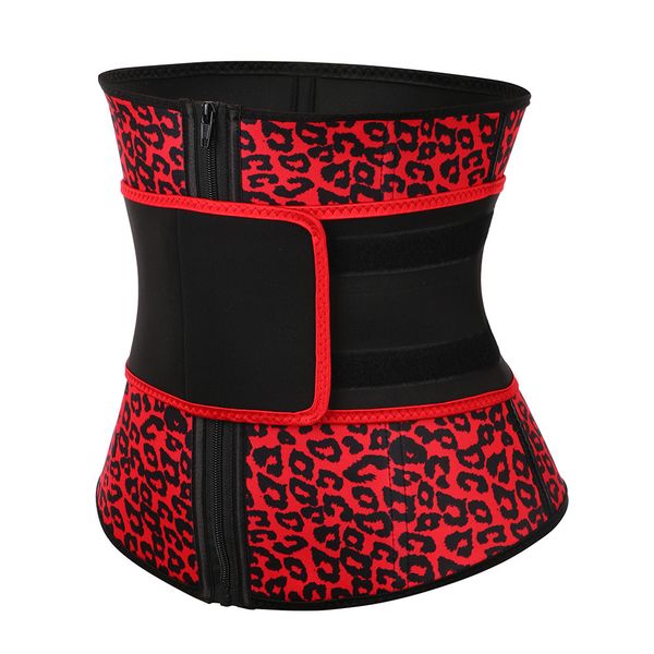 

neoprene waist trainer 7 steel leopard print zipper belt sweat waist cincher abdomen tummy shapewear fitness protection support, Black;white