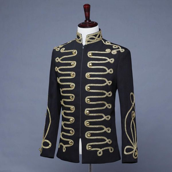 

2021 new mens banquet european gothic style court costumes uniforms performances coat beautifully embroidered ropa de hombre, Tan;black