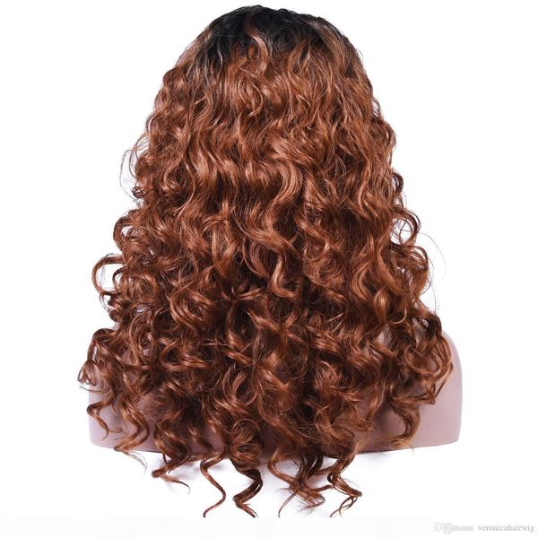 

ombre браун короткий вьющиеся парики для женщин 1b 30 dark roots glueless фронта шнурок 2 тонов synthetic 24 волос дюймов, Black