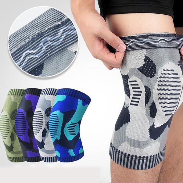 

1pc knee pad anti-slip compression breathable knitted leg protector outdoor gym running basketball fitness support kg-167, Black;gray