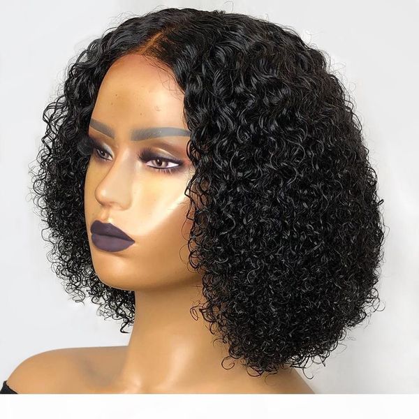 

150% short curly bob 13x4 lace front human hair wigs remy brazilian for women pre pluck natural color bleached knots slove r9952, Black;brown