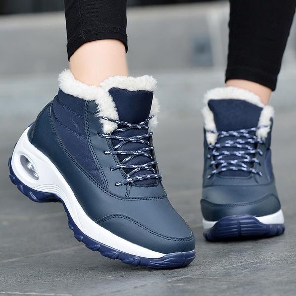 

2020 winter women boots fashion platform wedges shoes woman slip-on snow boots women warm fur sock shoes big size, Black