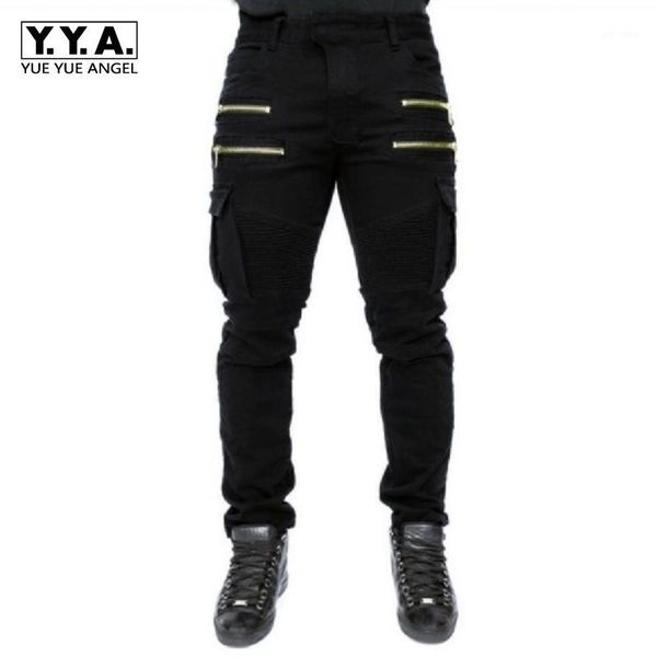 

2020 new dry mens pants pocket full length men hip hop joggers pants plus size trousers male zipper fold stretch jeans cotton1, Black