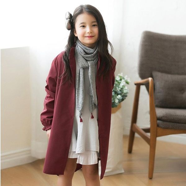 

jackets girls coat spring and autumn solid color wear 6~14y long-sleeved windbreaker children retro jacket children's, Blue;gray