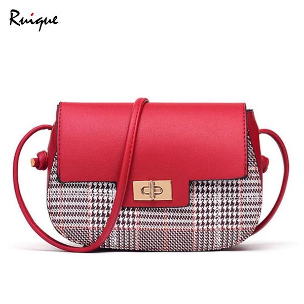 

ruique women trendy messenger bag girls small square plaid crossbody bag office lady high pu leather individuality shoulder