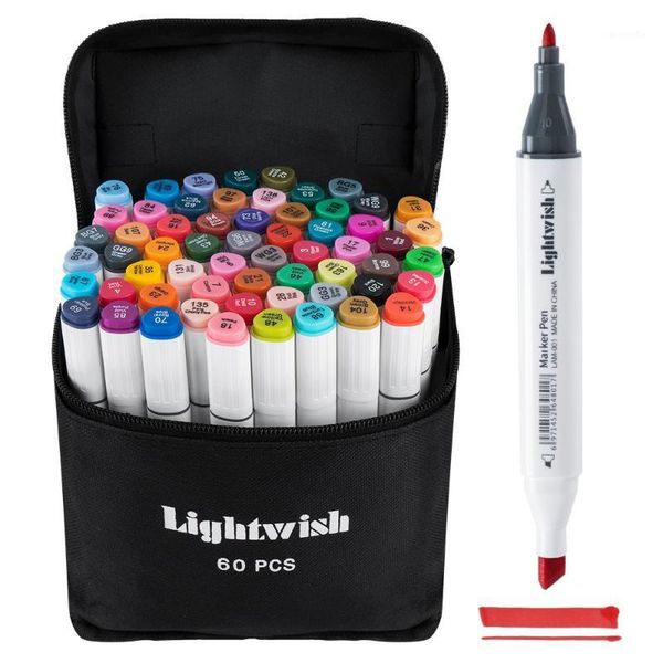

lightwish 60 colors marker set dual tip drawing sketch marker pens alcohol based for sketching drawing cartoon painting design1