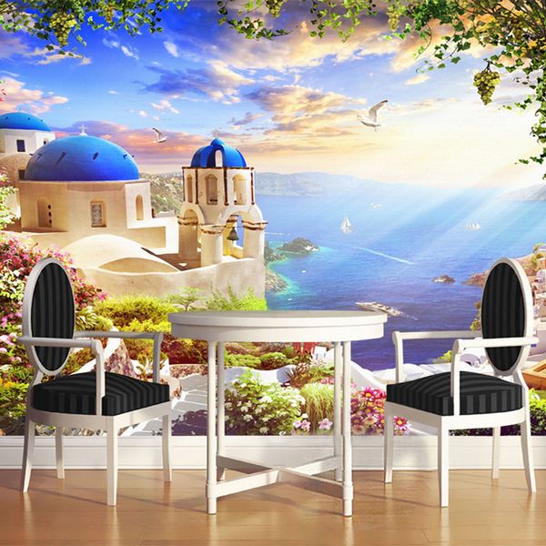 Stile europeo View Sea View Castello Fairy Tale World Mural sfondi gratuiti per la camera dei bambini Soggiorno Soggiorno Sfondo Muro Decorazione Della Decorazioni per la casa