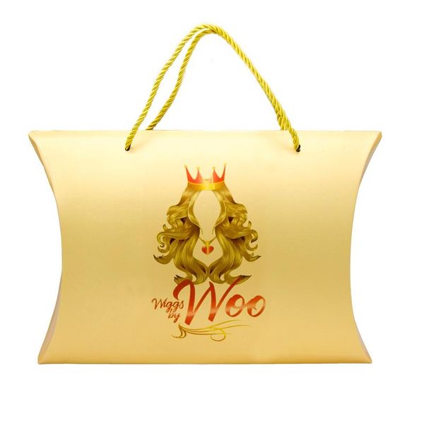 

custom printing logo hair bundle packing golden color box hair extensions packaging paper pillow box
