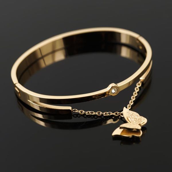 

bangle luxury butterfly with chain bangles bracelets for women girls fashion stainless steel crystal women's jewelry gifts, Black