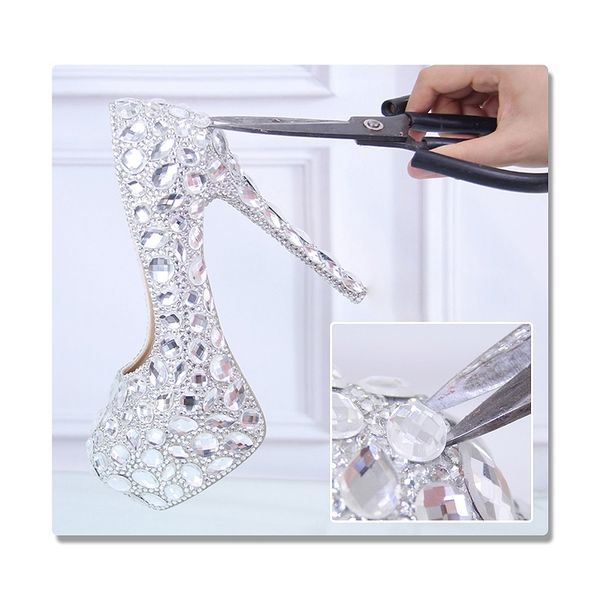 

crystal shoes cinderella women heels for evening party glittering round toe custom silver rhinestone wedding pumps size 9 y200323, Black