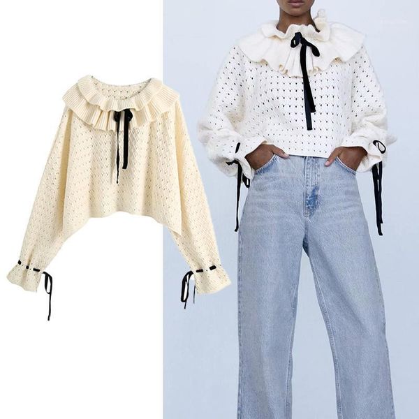 

jxysy women sweater autumn fashion ruffle collar casual hollow out loose bat sleeve with bow pullovers sweater zxn00521, White;black