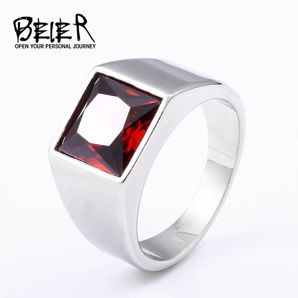 

beier 316l stainless steel simple men and women rings fashion inlaid red/blue/black stone jewelry br8-701, Golden;silver