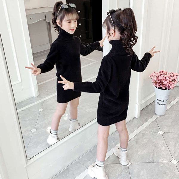 

sle girls' plush sweater black foreign mink cashmere long children's autumn and winter bottom coat, Blue