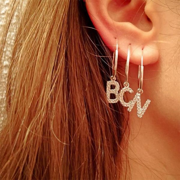 

hoop & huggie lateefah fashion 26 letter drop earrings full rhinestone elegant zircon dangle jewelry statement women girls wedding, Golden;silver