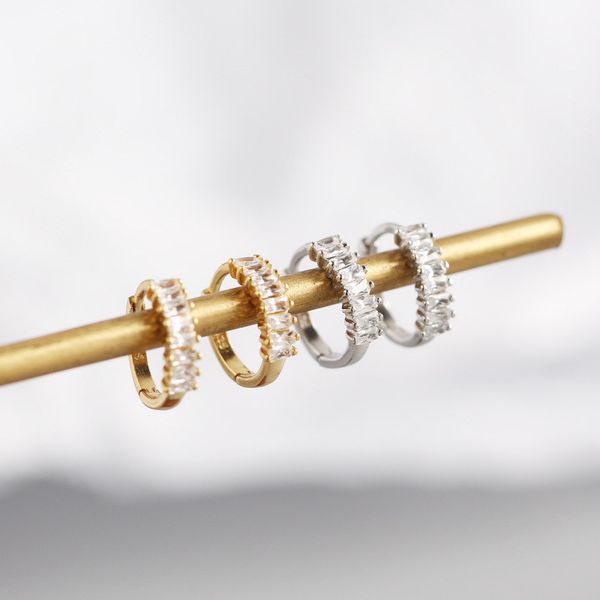 

februaryfrost brand designer 2020 new 100% 925 sterling silver small square zircons stud earrings for women fashion designer simple earrings, Golden;silver