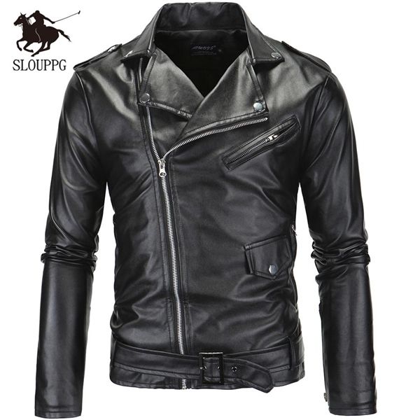 

spring autumn men slim fit oblique zipper jacket men's jackets motorcycle pu leather c1103, Black;brown