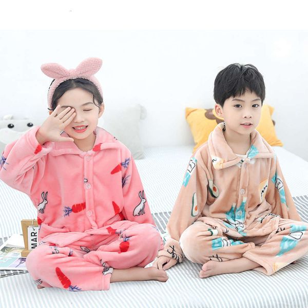 

coral pajamas autumn winter flannel children's veet suit boys' and girls' thickened home cloth, Blue;red