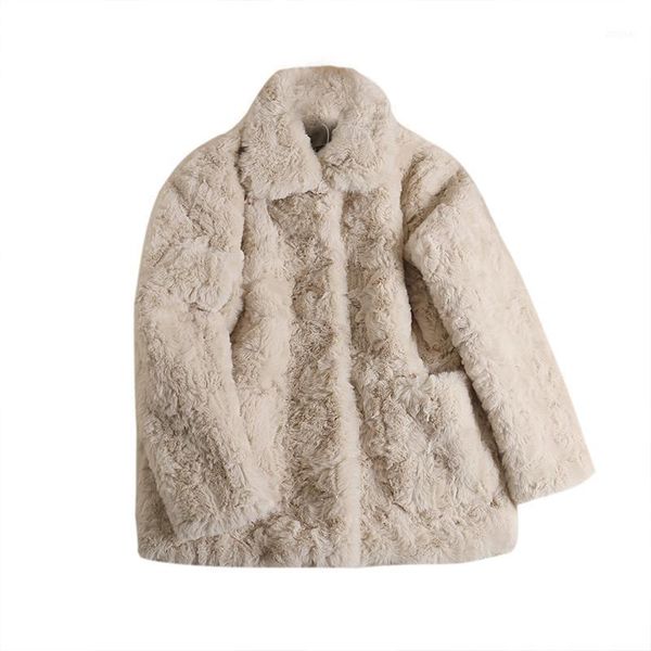 

short faux fur wool coat female lalambswool rex plush thick 2020 winter new style, Black