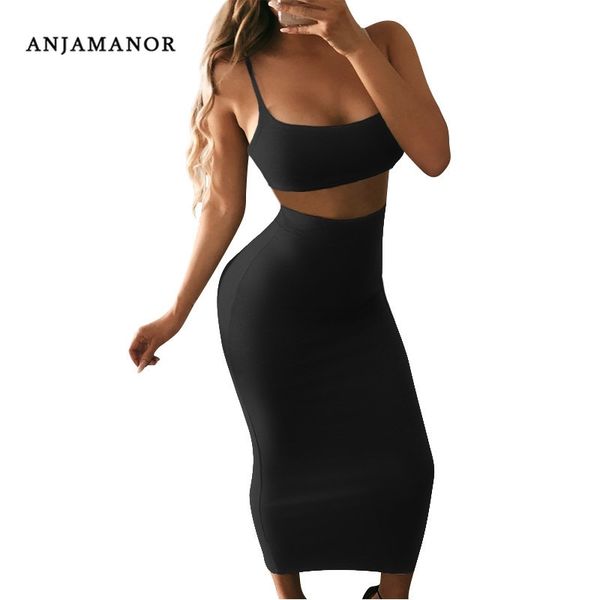 Anjamanor Sommer 2-teiliges Set Sexy Club Outfits Bodycon Kleid Schwarzrock Set Maxi Zweitbeugen passende Sets D53-AA07