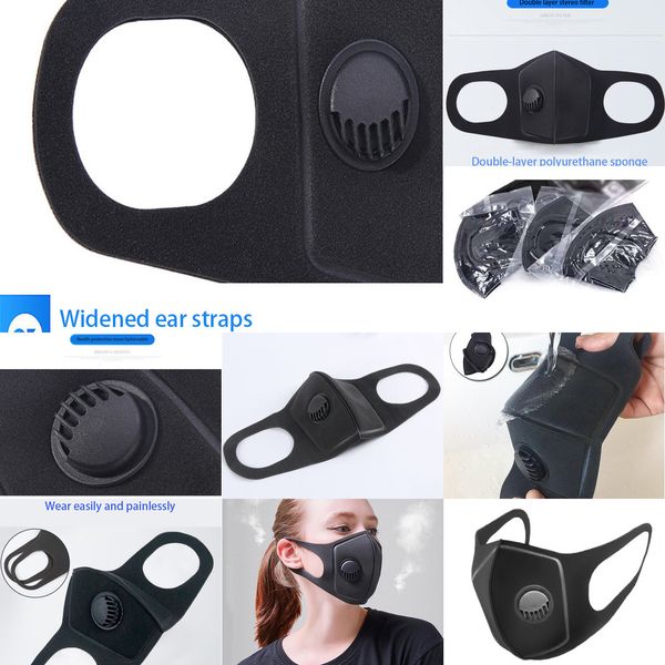 

factoryso28half pollution coslony respirator sponge pm2.5 black face mouth mask with breath wide straps washable reusable mucnjfei