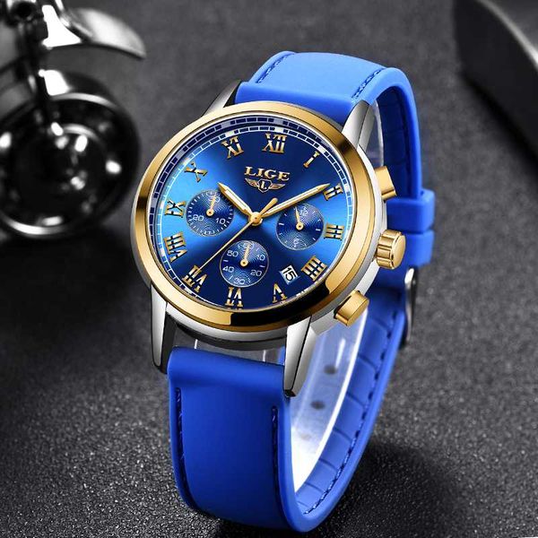 

lige new watches chronograph sport mens watches quartz clock leather male wristwatch fashion gift for men relogio masculino+box, Slivery;brown