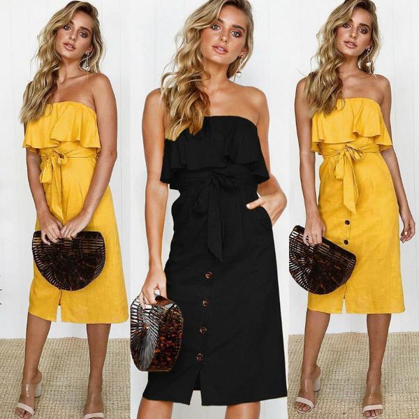 

fashion women's ladies dresses summer boho casual long maxi evening party beach sleeveless dress sundress black yellow1, Black;gray