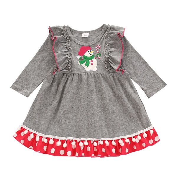 

girls christmas dress gift party costume baby girl dresses winter snowman print long sleeve clothes new year christmas dress 1026, Red;yellow