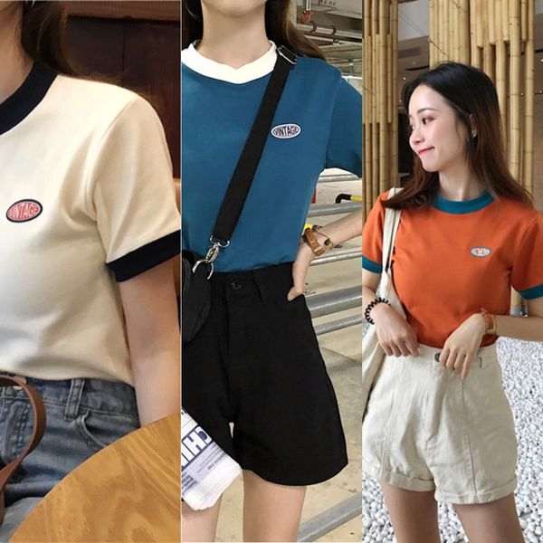 

летняя одежда футболка корейский стиль высокой талии пупа подвергаются короткими рукавами футболки женщин пуп герметичном жесткие верхние мо, White