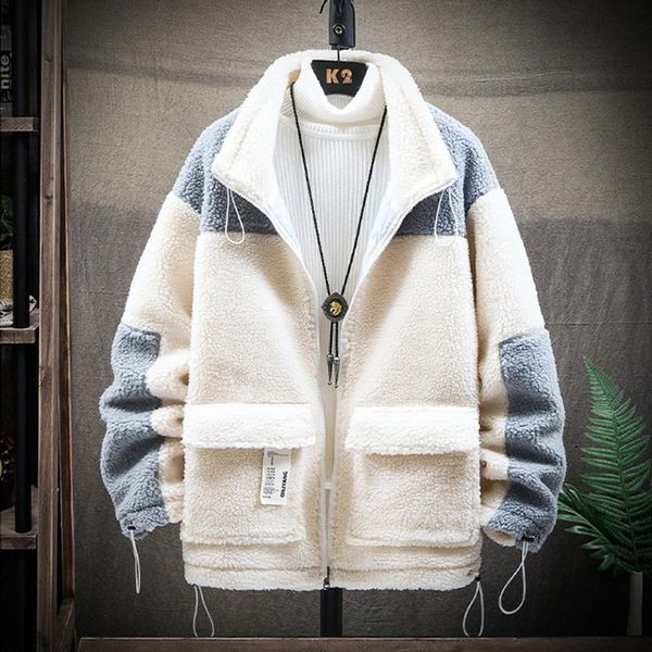 

jaycosin men jacket coat casual autumn winter jacket new trend wild patchwork lamb hair warm cotton coat streetwear #45, Black;brown