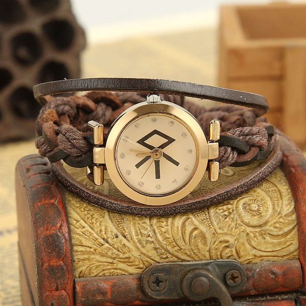 

women watch leather genuine student bracelet woven twist bracelet fashion trend korean version sister watch, Slivery;brown