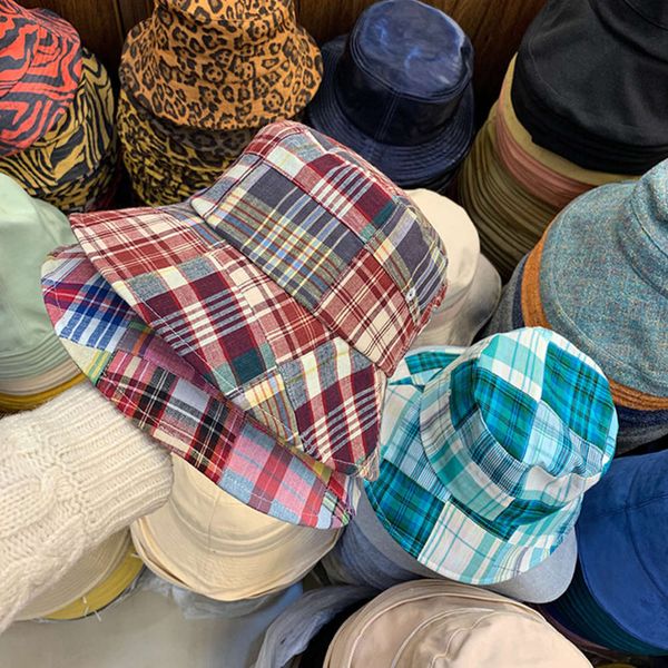 

and korean summer spring color mosaic fisherman's colorful dome hat cotton versatile leisure student, Blue;gray