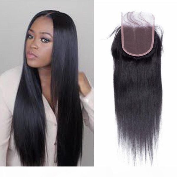 

brazilian human hair lace closure side middle 3 part hair closure brazilian human hair straight 3.5x4 bleached knots closure, Black;brown
