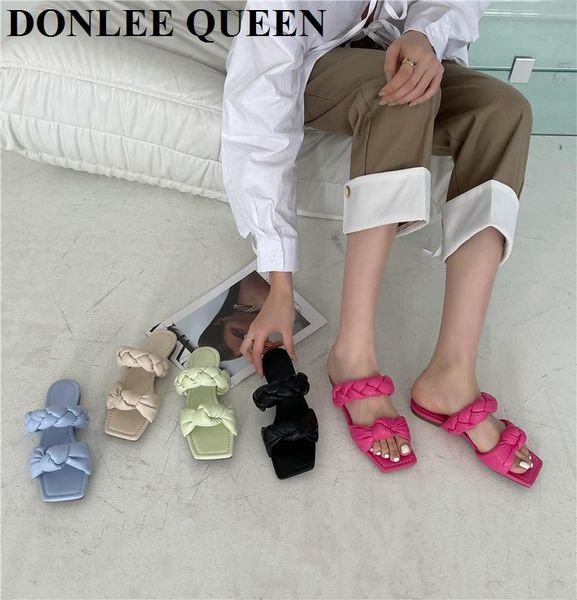 

slippers 2021 fashion weave women flat casual slides sandal ladies house outdoor beach lady shoes woman soft flip flops, Black