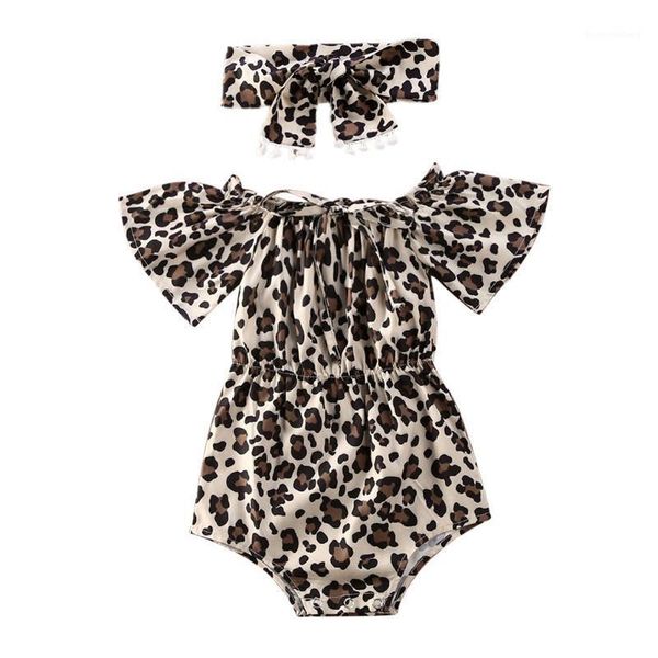 

summer newborn infant baby girls clothes ruffle sleeve cheetah romper+headwear summer outfit1, Blue