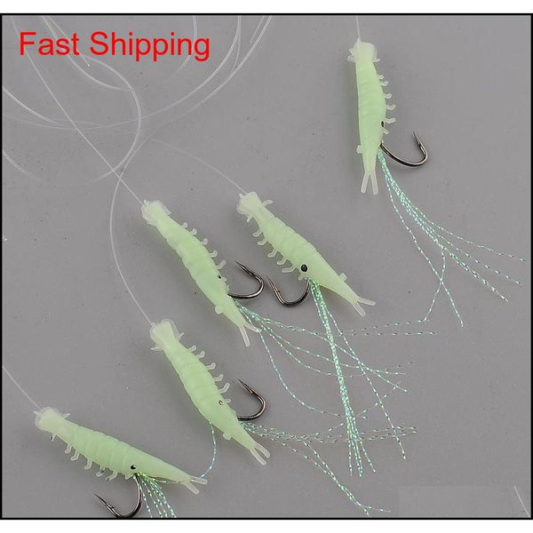 

5pcs/pack sabiki shrimp rigs glitter soft fishing lure glow in the dark fish fishing bait baits lure c bcm abc2007