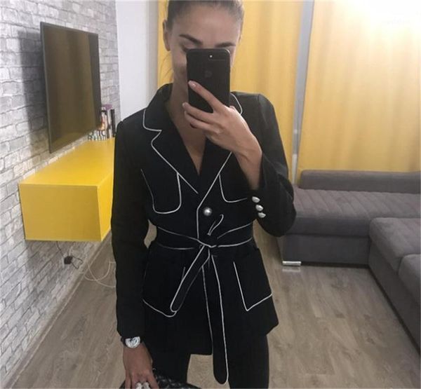 

edge color hit pearl button pocket long fasten strip women office lady female high end suit black jacket dd911, White;black