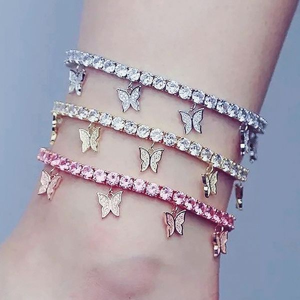 

anklets rhinestone small butterfly anklet bracelet simple temperament claw chain tassel foot decoration fashion hip hop, Red;blue