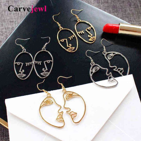 

carvejewl girls multiple choice earrings retro metal alloy fashion abstract art hollow out face dangle earring for women jewelry g220312, Silver