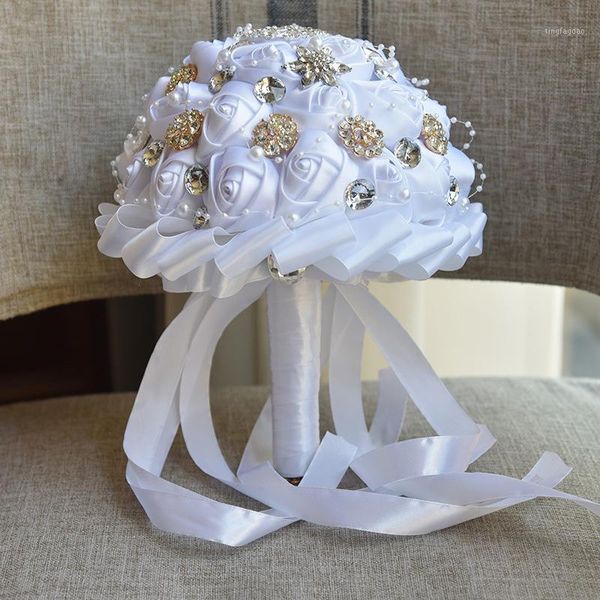 

decorative flowers & wreaths seddling white rose brooch throw wedding bouquets de mariage polyester bridal pearl flower1