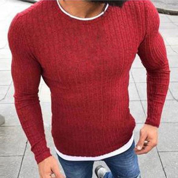 

male fashion slim solid color long sleeve men casual warm round neck pullover sweater new arriving1, White;black