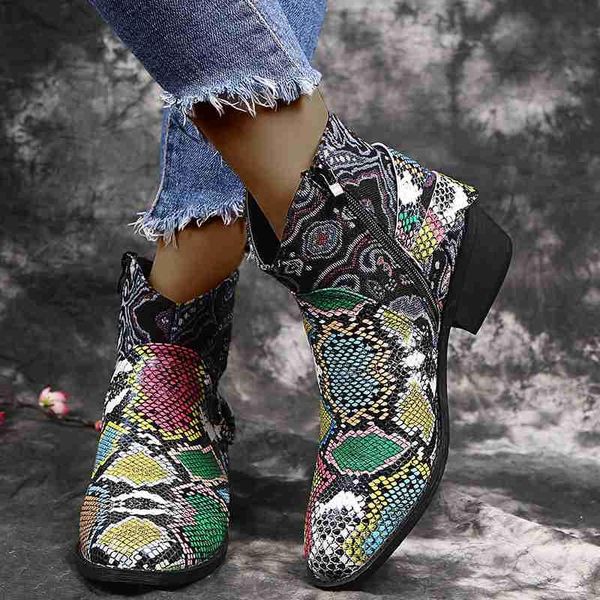 

boots women ankle mid med heels autumn vintage pu leather paisley ethic shoes gladiator booties woman mujer zapatos, Black