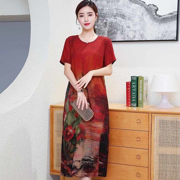 

2021 new new casual o-neck dresses party beach dress vestidos print vintage female short sleeve summer plus size 50ly, Black;gray