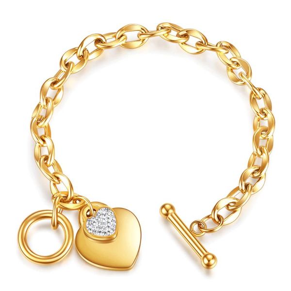 

fashion love heart charm bracelets for women gold silver color stainless steel chain bracelet&bangle jewelry 1201, Black