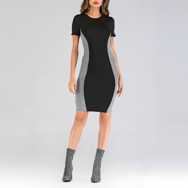 

round neck stitching silver wire slim fit dress size xl, Black;pink