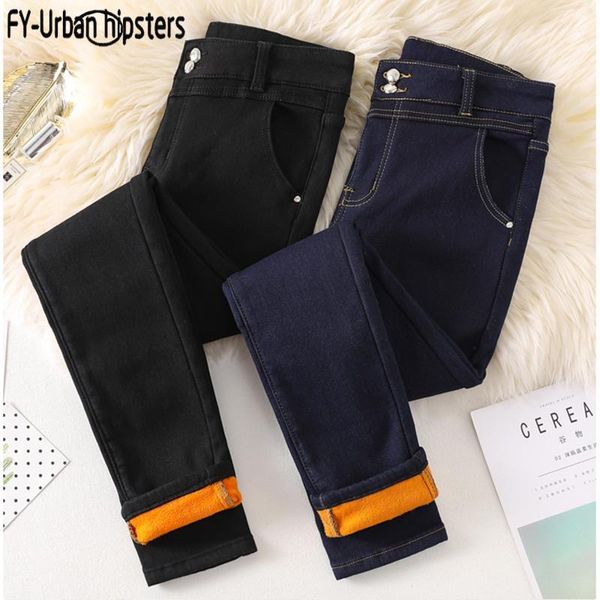 

plus size ladies denim trousers warm jeans winter women velvet jeans stretch slim elastic high waist denim cotton pencil pants1, Blue