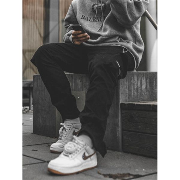 

mens outdoor cargo pants fashion occident trend hip hop multiple pocketst pants spring male new felt pocket skateboard casual loose trousers, Black